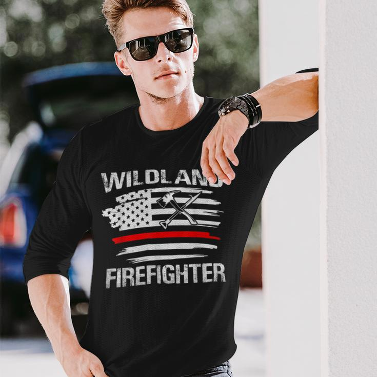 Firefighter Thin Red Line Wildland Firefighter American Flag Axe Fire V3 Long Sleeve T-Shirt Gifts for Him