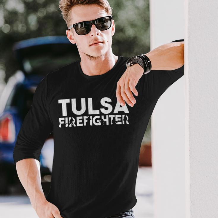 Firefighter Tulsa Firefighter Dad Proud Firefighter Fathers Day V3 Long Sleeve T-Shirt Gifts for Him