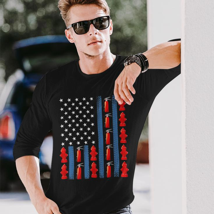 Firefighter Us American Flag Firefighter 4Th Of July Patriotic Man Woman_ Long Sleeve T-Shirt Gifts for Him