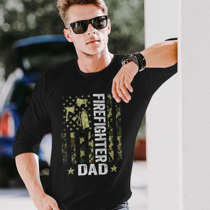 Firefighter Usa Flag Camouflage Firefighter Dad Patriotic Fathers Day_ Long Sleeve T-Shirt Gifts for Him