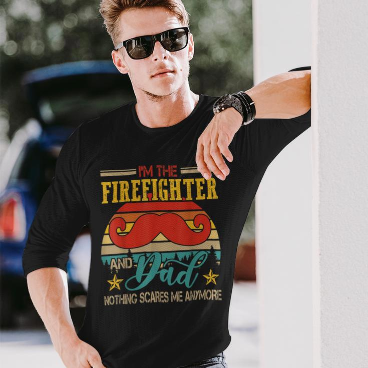 Firefighter Vintage Retro Im The Firefighter And Dad Dad Mustache Long Sleeve T-Shirt Gifts for Him