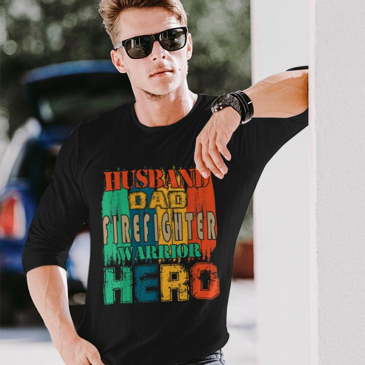 Firefighter Vintage Retro Husband Dad Firefighter Hero Matching V2 Long Sleeve T-Shirt Gifts for Him