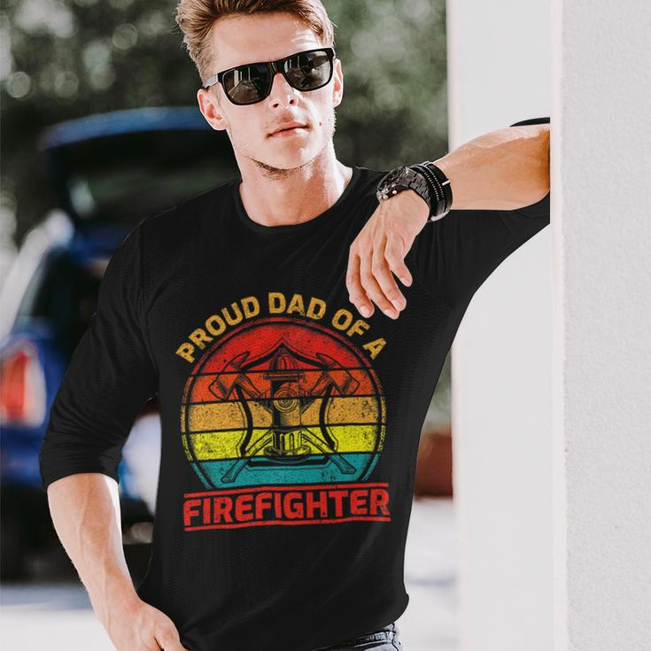Firefighter Vintage Retro Proud Dad Of A Firefighter Fireman Fathers Day V2 Long Sleeve T-Shirt Gifts for Him