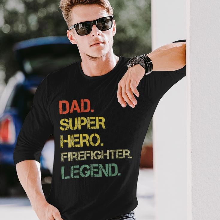 Firefighter Vintage Style Dad Hero Firefighter Legend Fathers Day Long Sleeve T-Shirt Gifts for Him