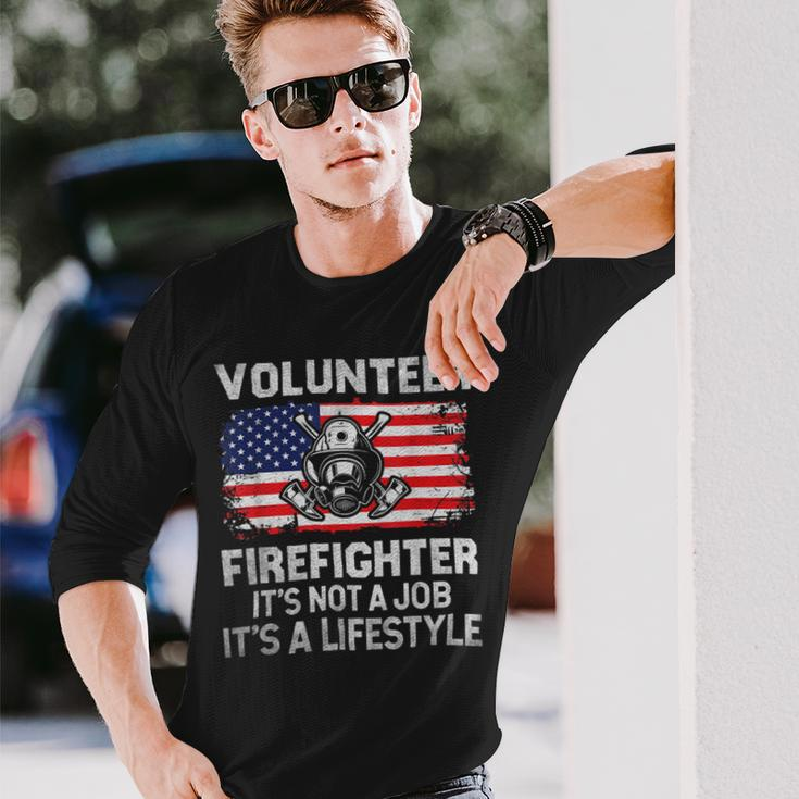 Firefighter Volunteer Firefighter Lifestyle Fireman Usa Flag V2 Long Sleeve T-Shirt Gifts for Him