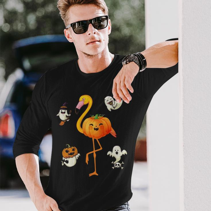 Flamingo Pumpkin Halloween Bird Lover For Girls And Boys Tshirt Long Sleeve T-Shirt Gifts for Him
