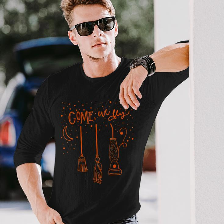 Come We Fly Basic Witch Broom Happy Halloween Long Sleeve T-Shirt Gifts for Him