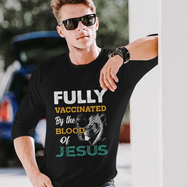 Fully Vaccinated By The Blood Of Jesus Lion God Christian Tshirt V2 Long Sleeve T-Shirt Gifts for Him