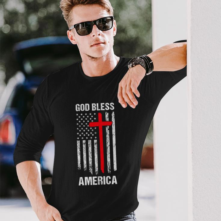 God Bless America Fourth Of July Christian Patriot Usa Flag Long Sleeve T-Shirt Gifts for Him