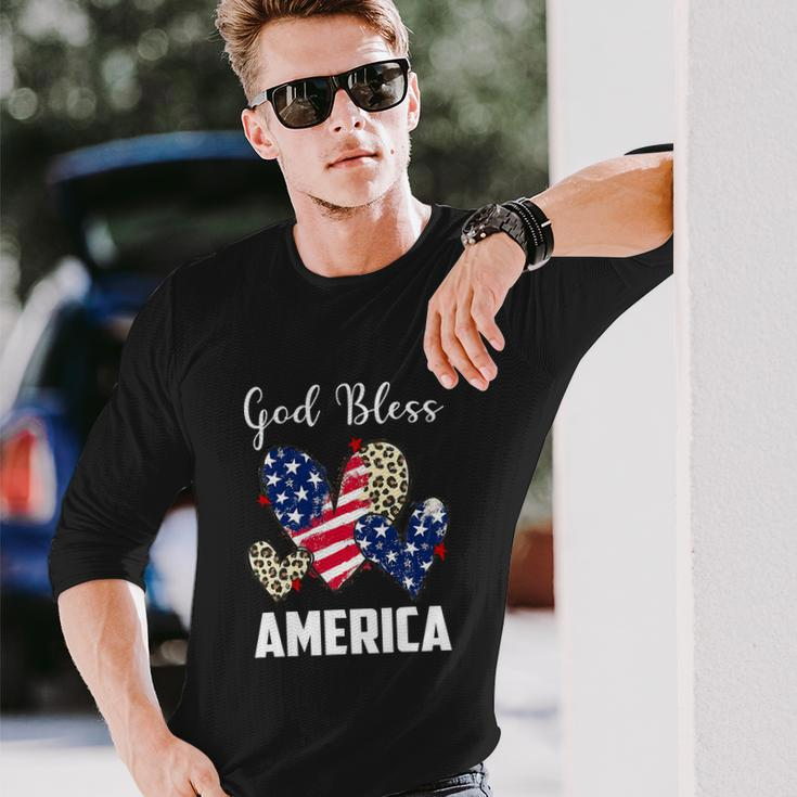 God Bless America Leopard Christian 4Th Of July Long Sleeve T-Shirt Gifts for Him