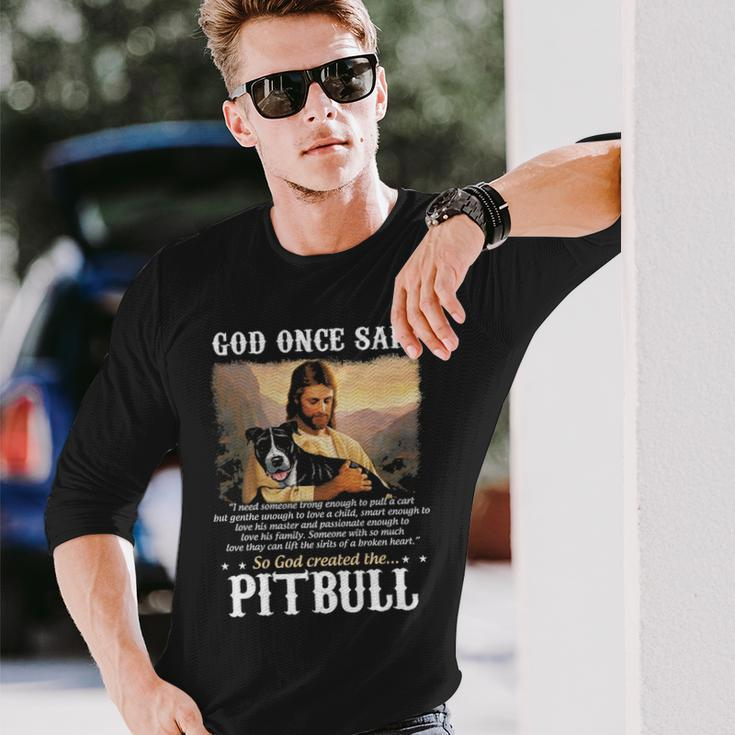 God And Pitbull Dog God Created The Pitbull Long Sleeve T-Shirt Gifts for Him