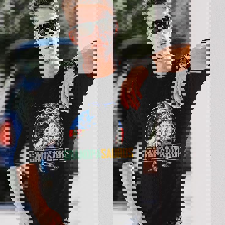 Grandpa Saurus Dinosaur Rex American Flag Matching Long Sleeve T-Shirt Gifts for Him