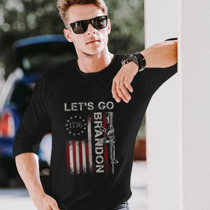 Gun 1776 American Flag Patriots Lets Go Brandon Long Sleeve T-Shirt Gifts for Him
