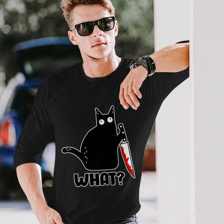 Halloween Cat What Bloody Knife Long Sleeve T-Shirt Gifts for Him