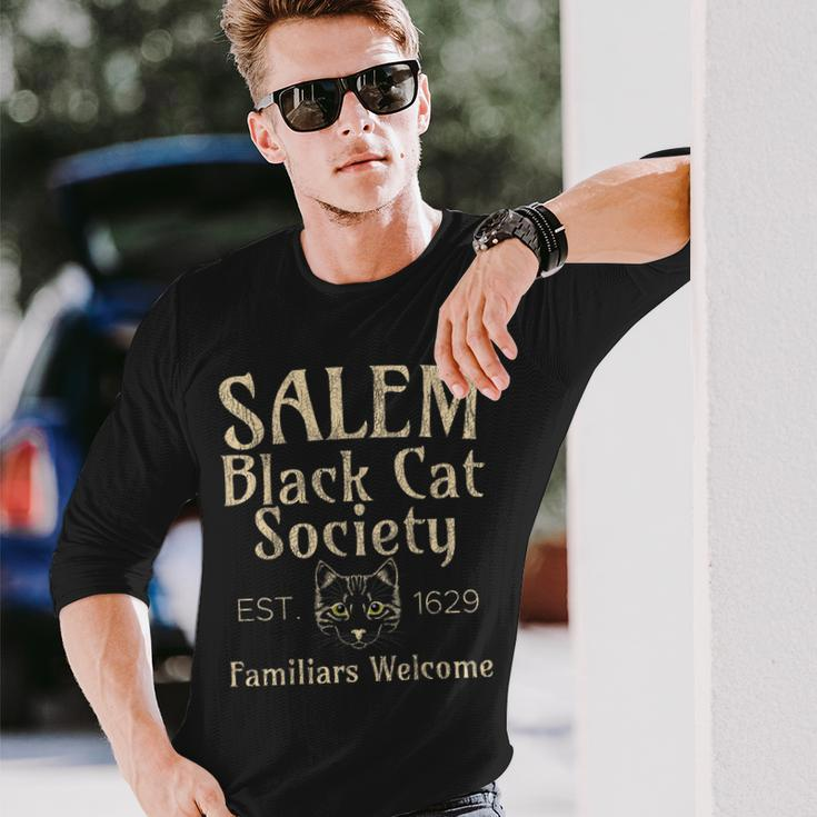 Halloween Salem Black Cat Society Familiars Welcome Long Sleeve T-Shirt Gifts for Him
