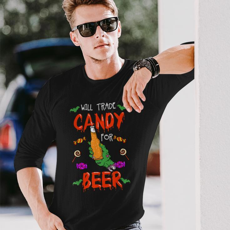 Halloween Trick Or Treat Will Trade Candy For Beer Cool Long Sleeve T-Shirt Gifts for Him
