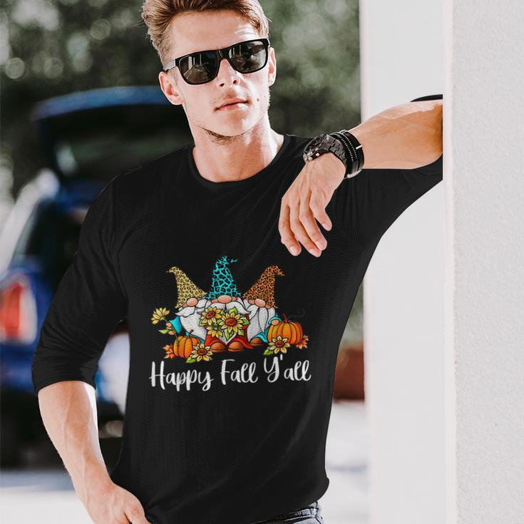 Happy Fall Yall Tshirt Gnome Leopard Pumpkin Autumn Gnomes Long Sleeve T-Shirt Gifts for Him