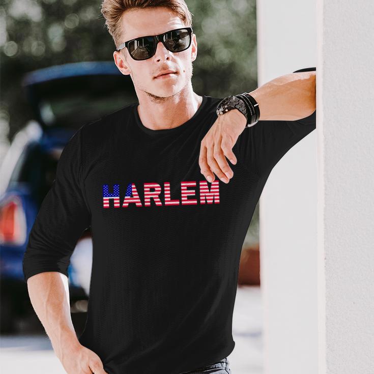 Harlem Texted Based _ American Flag Long Sleeve T-Shirt Gifts for Him