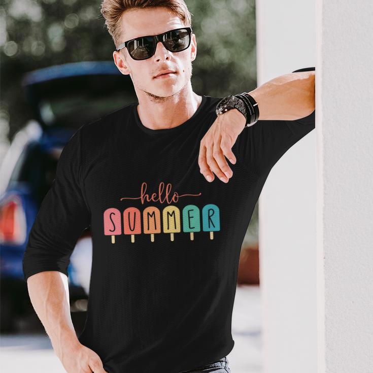 Hello Summer Vacation Ice Cream Popsicle Ice Lolly Long Sleeve T-Shirt Gifts for Him