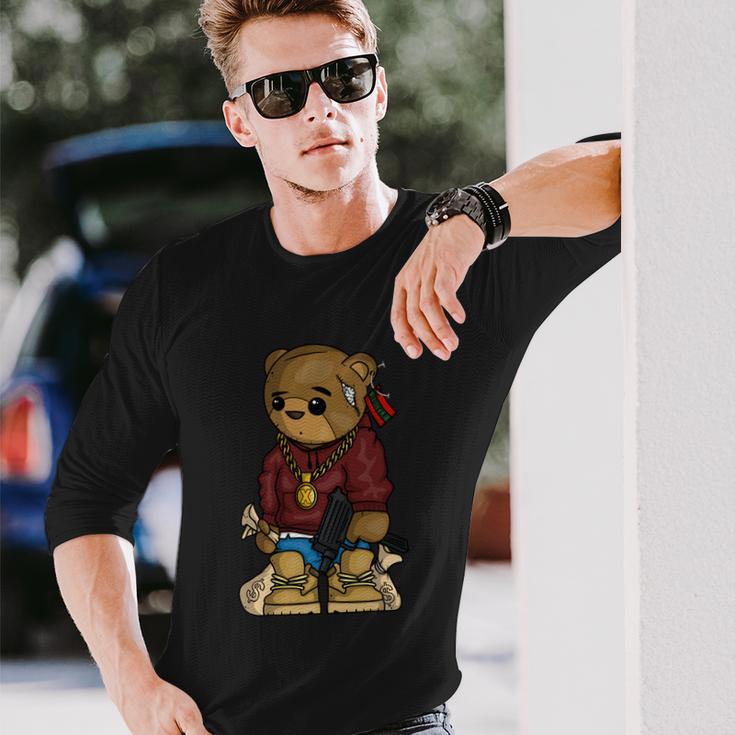 Hip Hop Teddy Bear With Gun Get Money Rap Music Lover Long Sleeve T-Shirt Gifts for Him