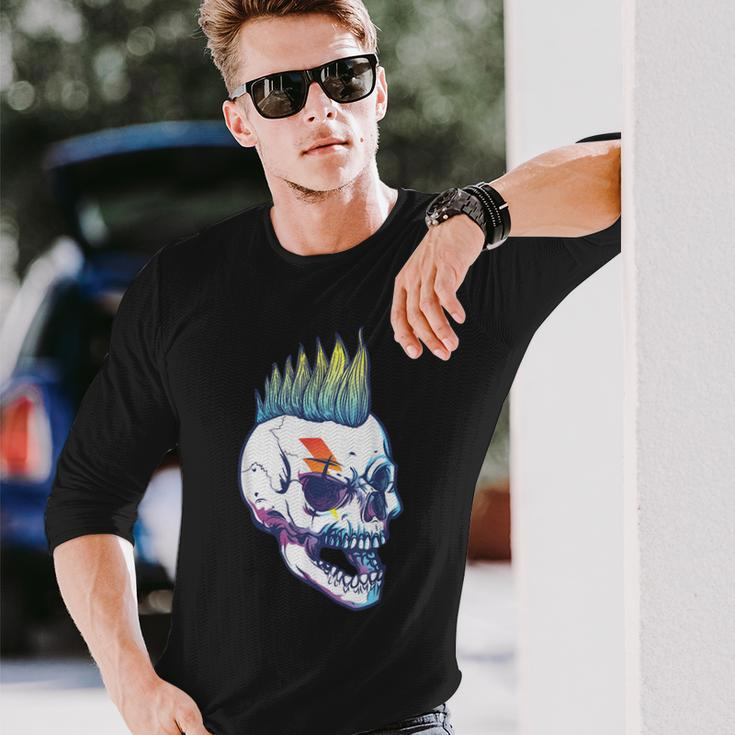 Iroquois Skeleton Scull Punk Rocker Halloween Party Costume Long Sleeve T-Shirt Gifts for Him