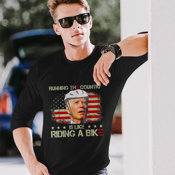 Joe Biden Falling Off Bike Running The Country Is Like Riding A Bike V2 Long Sleeve T-Shirt Gifts for Him