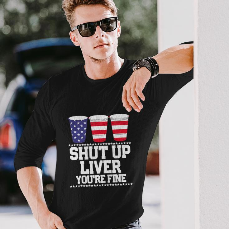 July 4Th Beer Cups American Flag Long Sleeve T-Shirt Gifts for Him