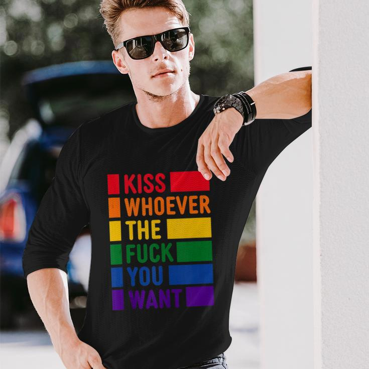 Kiss Whoever The Fuck You Want Lgbt Rainbow Pride Flag Long Sleeve T-Shirt Gifts for Him