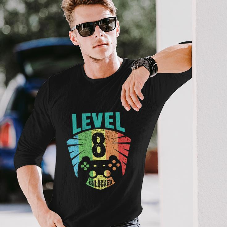 Level 8 Unlocked 8Th Birthday Boy Girl Gamer Level Long Sleeve T-Shirt Gifts for Him