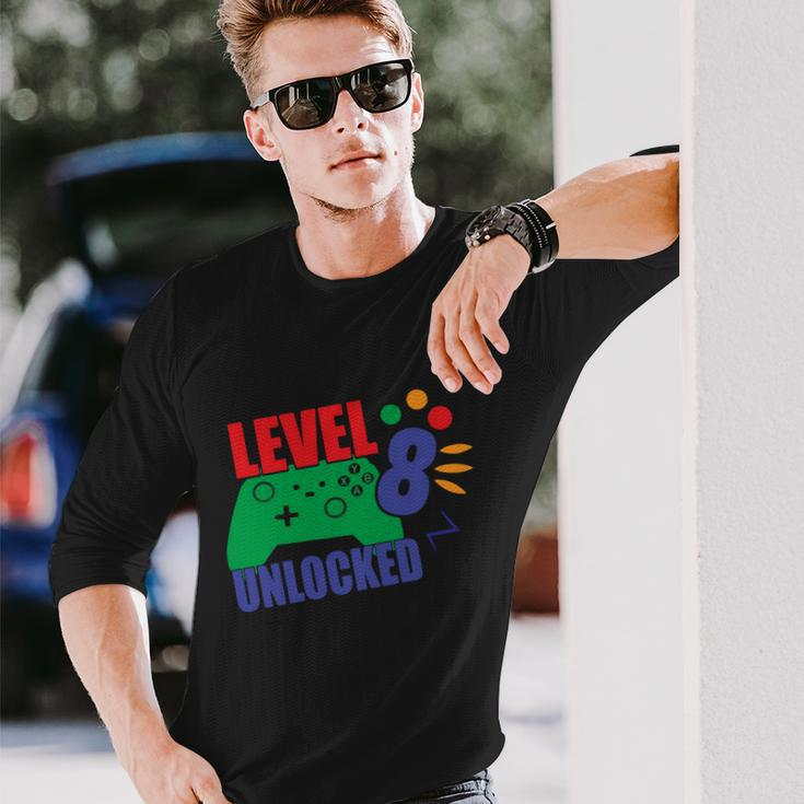 Level 8 Unlocked 8Th Gamer Video Game Birthday Video Game Long Sleeve T-Shirt Gifts for Him