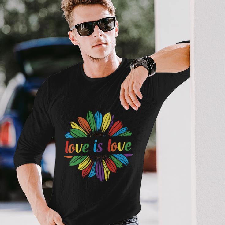 Lgbt Rainbow Sunflower Love Is Love Pride Month Long Sleeve T-Shirt Gifts for Him