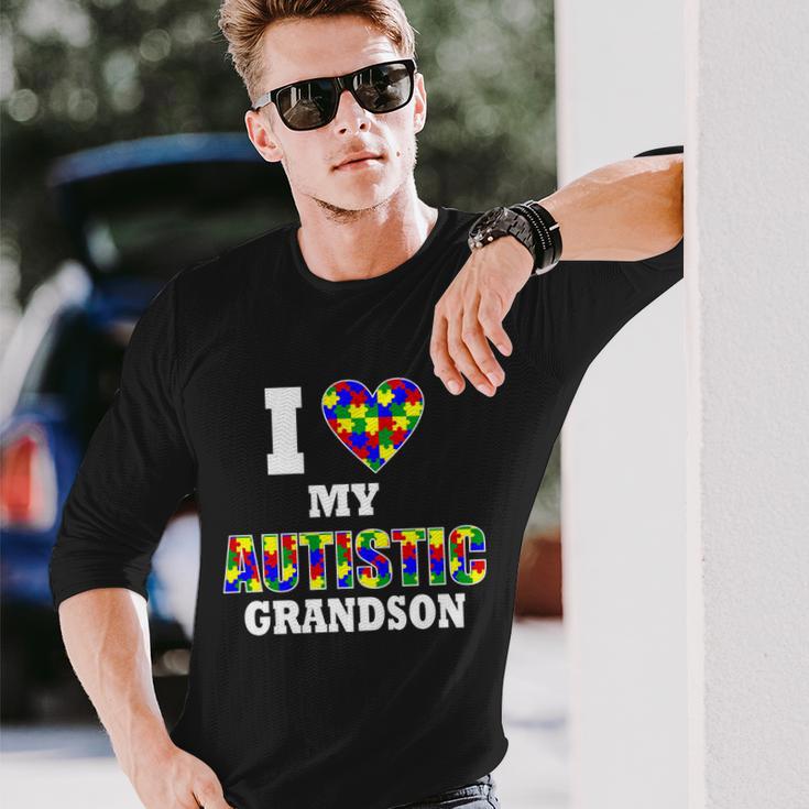 I Love My Autistic Grandson Autism Long Sleeve T-Shirt Gifts for Him