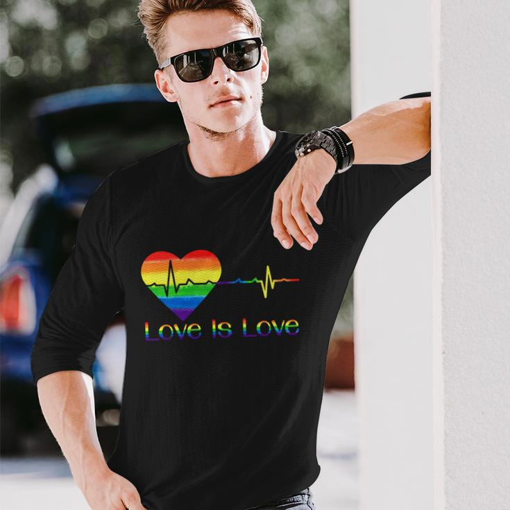 Lovely Lgbt Gay Pride Heartbeat Lesbian Gays Love Is Love Cool Long Sleeve T-Shirt Gifts for Him