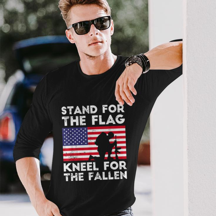 Memorial Day Patriotic Military Veteran American Flag Stand For The Flag Kneel For The Fallen Long Sleeve T-Shirt Gifts for Him