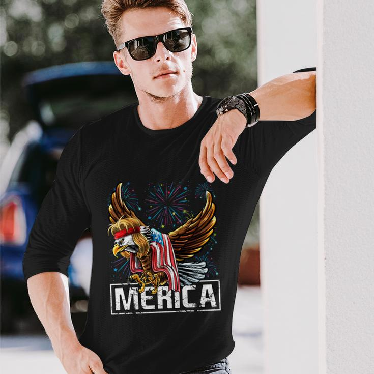 Merica Bald Eagle Mullet 4Th Of July American Flag Patriotic Long Sleeve T-Shirt Gifts for Him