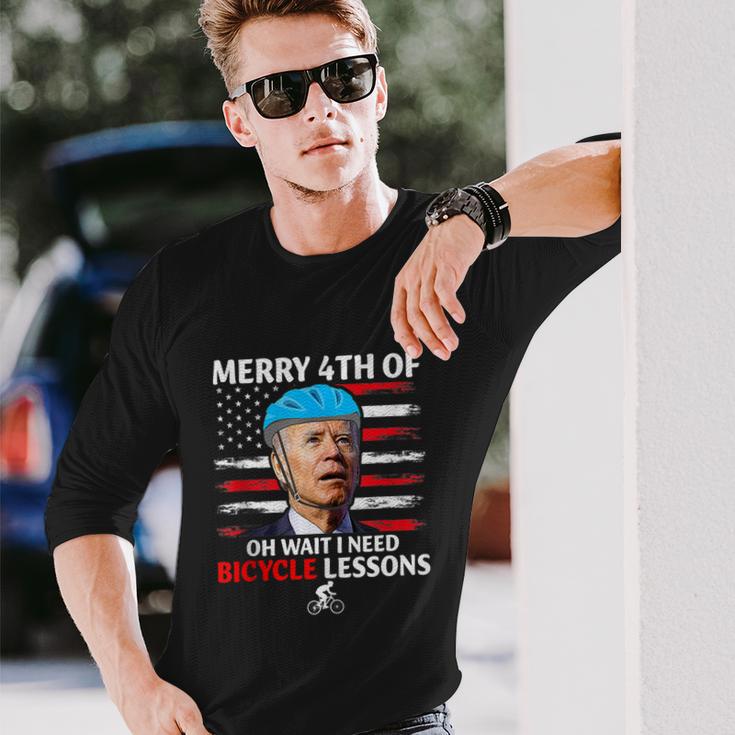 Merry 4Th Of July Biden Bike Bicycle Falls Off Anti Biden V4 Long Sleeve T-Shirt Gifts for Him