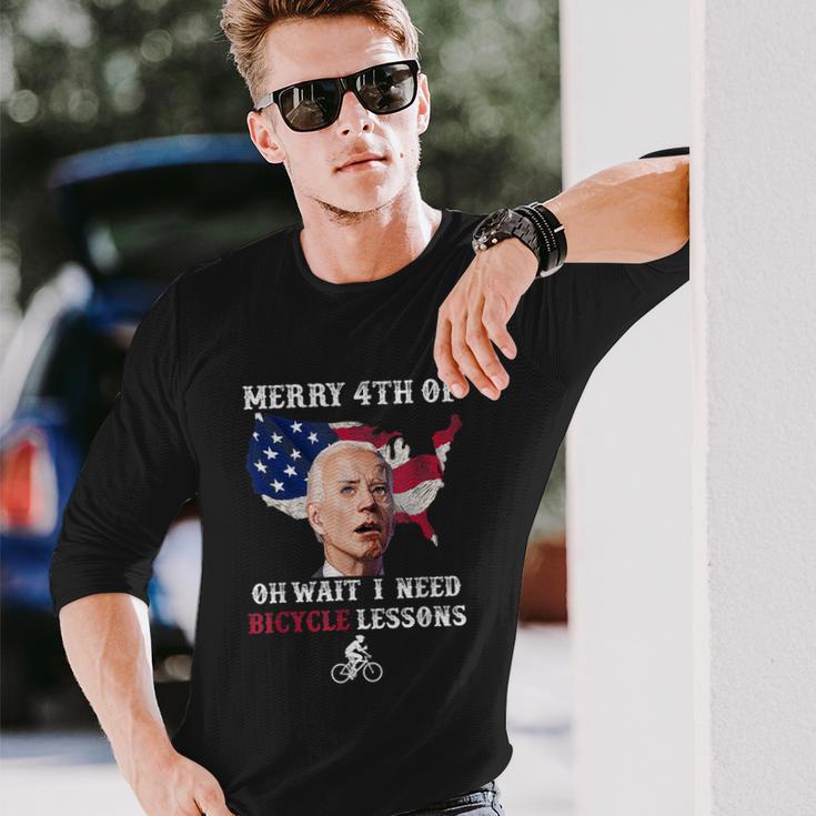 Merry 4Th Of July Biden Bike Bicycle Falls Off Anti Biden V7 Long Sleeve T-Shirt Gifts for Him