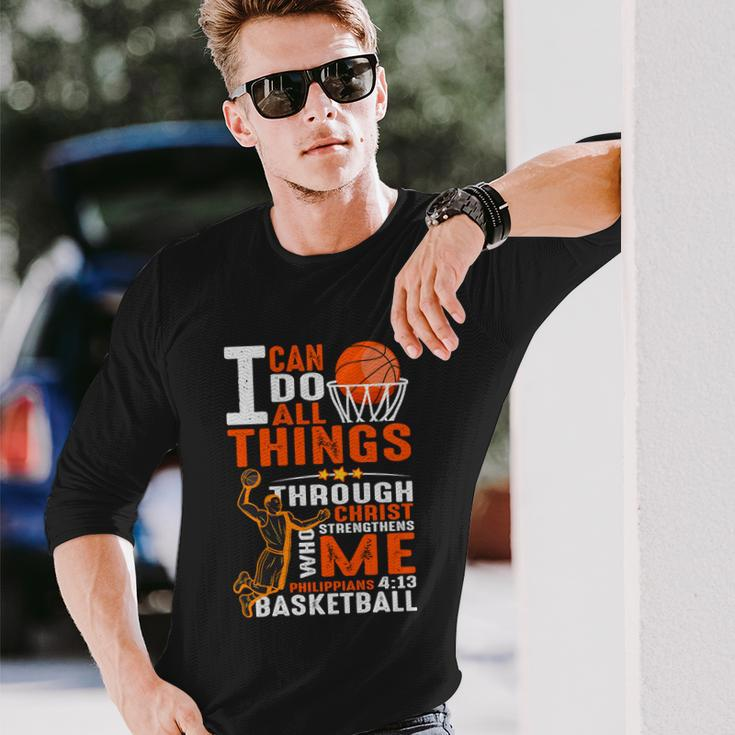 Motivational Basketball Christianity Quote Christian Basketball Bible Verse Long Sleeve T-Shirt Gifts for Him