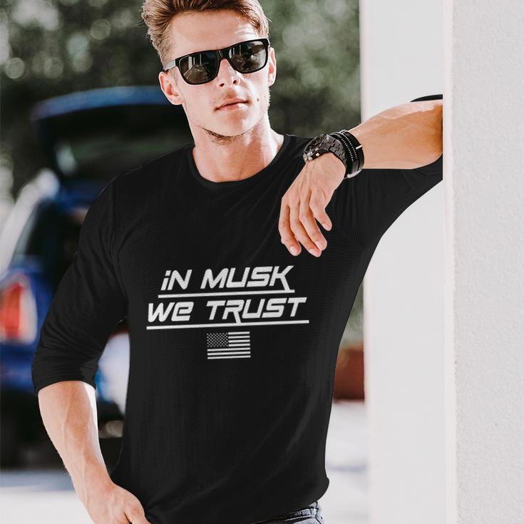 In Musk We Trust Usa Flag Elon Tshirt Long Sleeve T-Shirt Gifts for Him