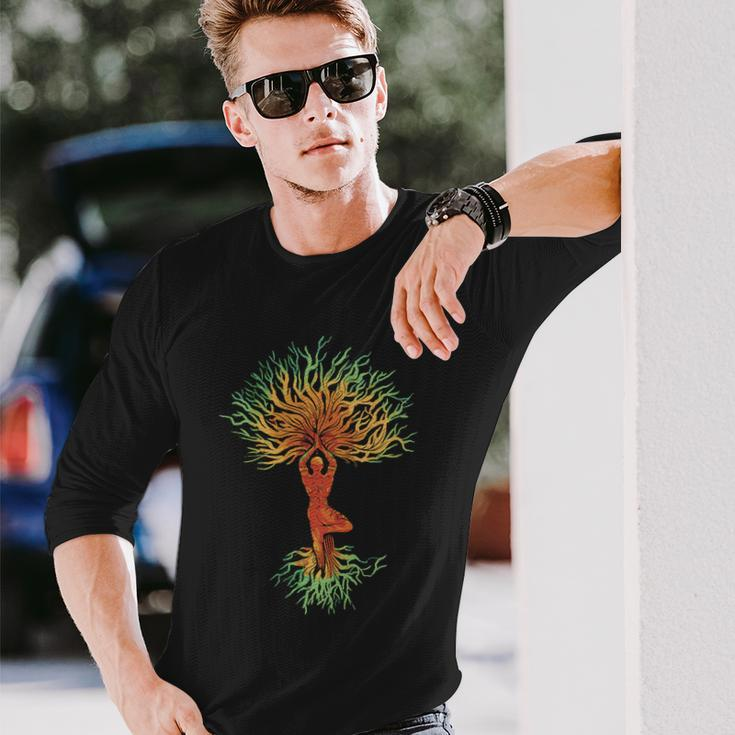Nature Tree Of Life Yoga Colorful Long Sleeve T-Shirt Gifts for Him