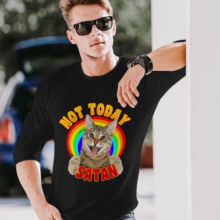 Not Today Satan Cat Rainbow Long Sleeve T-Shirt Gifts for Him