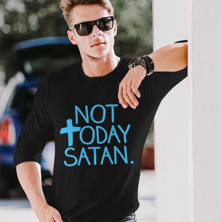 Not Today Satan Jesus Cross Tshirt Long Sleeve T-Shirt Gifts for Him