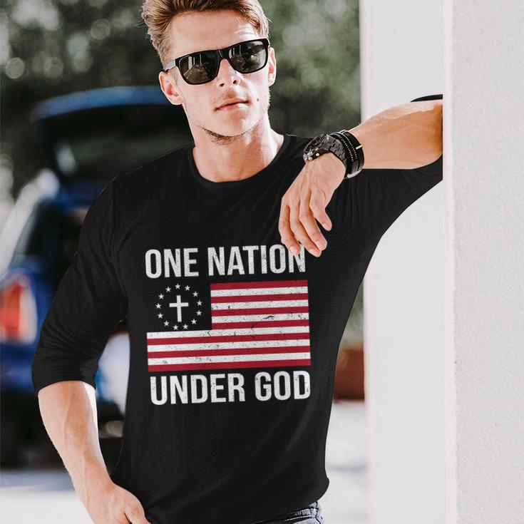 One Nation Under God American Christian Flag Long Sleeve T-Shirt Gifts for Him