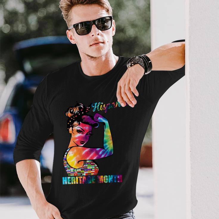 Hispanic Heritage Month Messy Bun Colorful Long Sleeve T-Shirt Gifts for Him