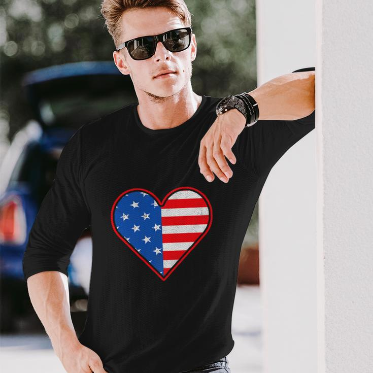 Patriotic American Flag Heart For 4Th Of July Girl Long Sleeve T-Shirt Gifts for Him
