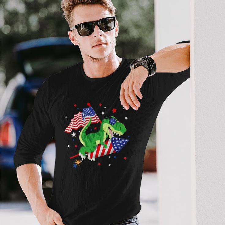 Patriotic Dinosaur Fireworks &8211 Usa American Flag 4Th Of July Long Sleeve T-Shirt T-Shirt Gifts for Him