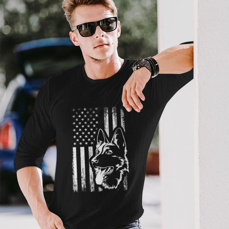 Patriotic German Shepherd American Flag Dog Lover V2 Long Sleeve T-Shirt Gifts for Him