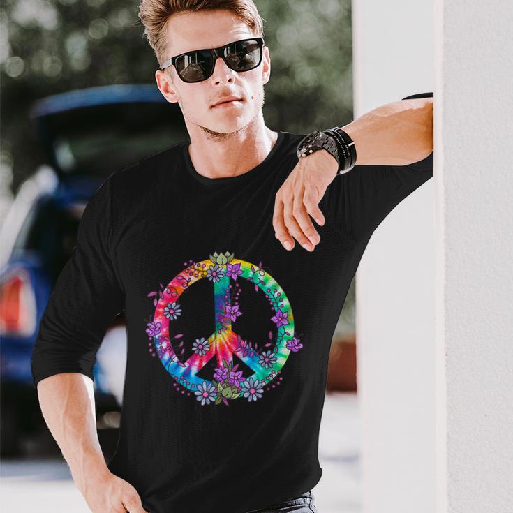 Peace Sign Love Flowers 60S 70S Tie Dye Hippie Costume Long Sleeve T-Shirt Gifts for Him