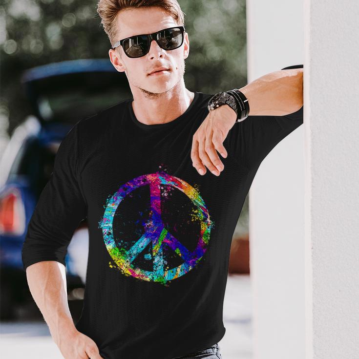 Peace Sign Paint Splatter Tshirt Long Sleeve T-Shirt Gifts for Him