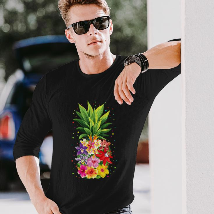 Pineapple Flowers Aloha Hawaii Vintage Hawaiian Floral Women Long Sleeve T-Shirt Gifts for Him